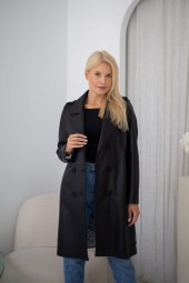 Stylizacja z czarnym płaszczem skórzanym HANNA – elegancki look
