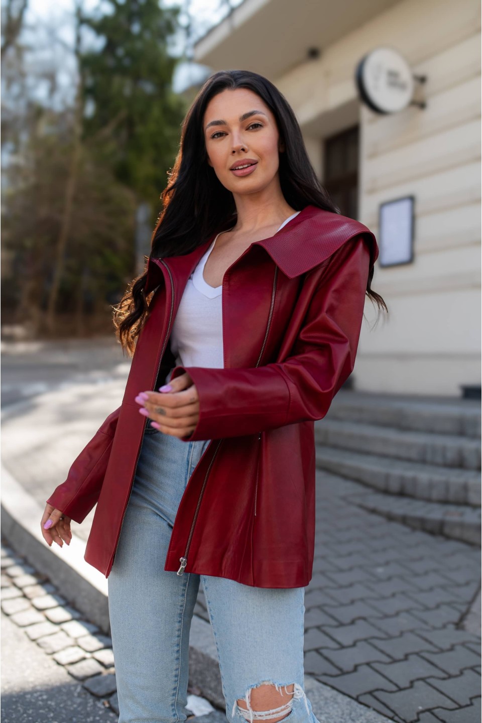 Skórzana Kurtka Damska Laura Raspberry | Monica Collection