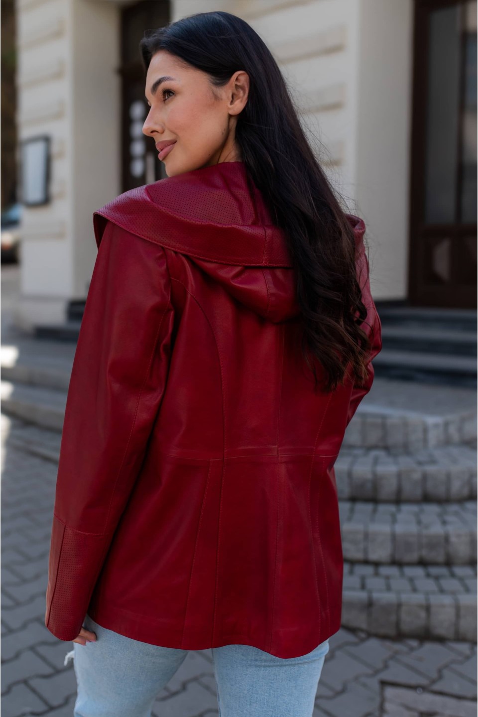 Skórzana Kurtka Damska Laura Raspberry | Monica Collection