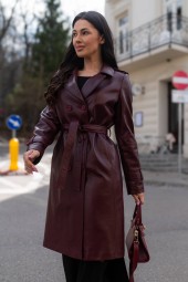 Skórzany płaszcz damski Hanna Cherry | Monica Collection