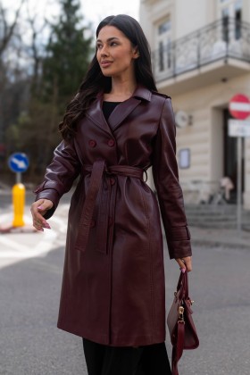 Skórzany płaszcz damski Hanna Cherry | Monica Collection