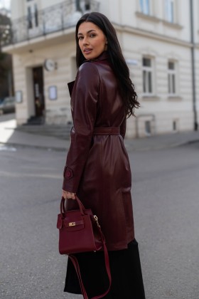 Skórzany płaszcz damski Hanna Cherry | Monica Collection