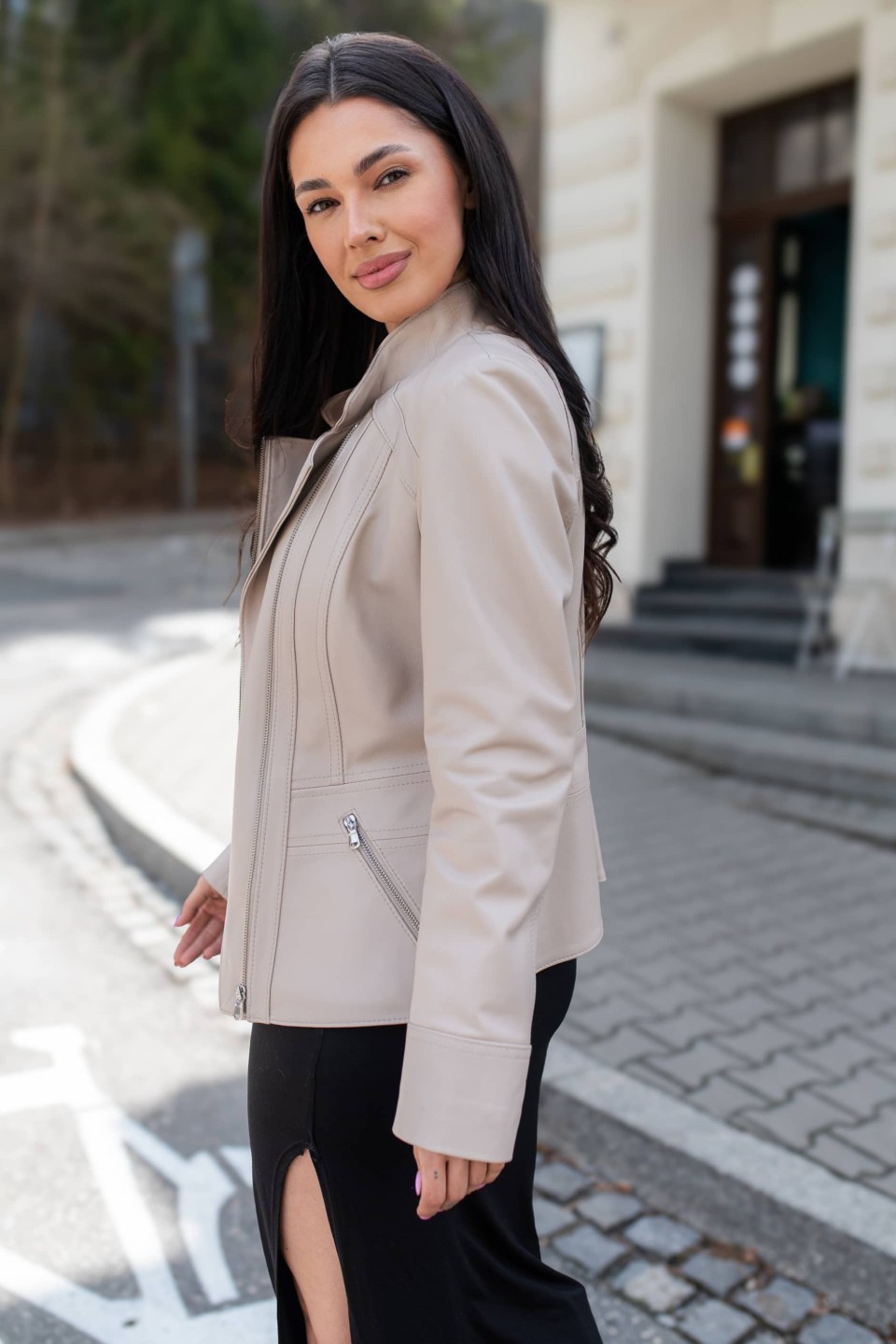 Damska skórzana kurtka Melania Śmietanka | Monica Collection