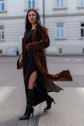Skórzany Płaszcz Roma Whiskey | Monica Collection