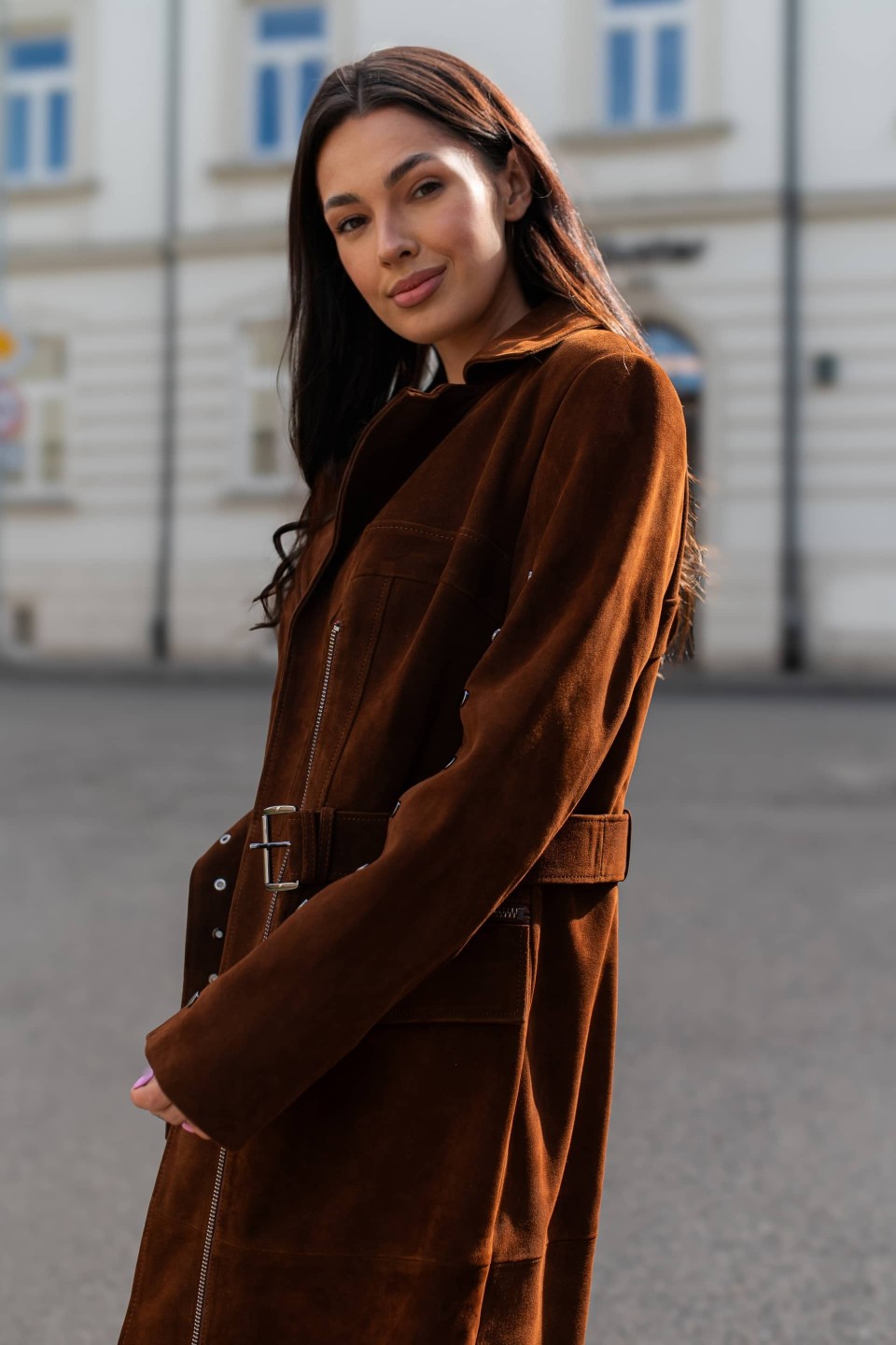 Skórzany Płaszcz Roma Whiskey | Monica Collection