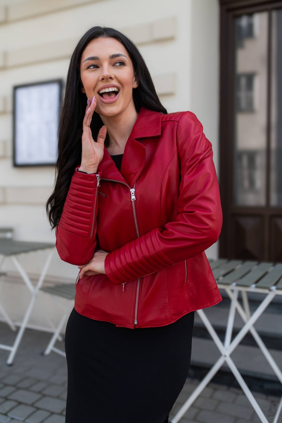 Damska kurtka skórzana Maja Red | Monica Collection
