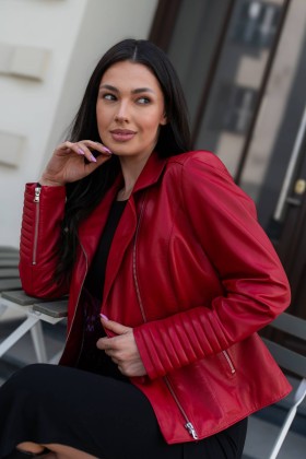 Damska kurtka skórzana Maja Red | Monica Collection