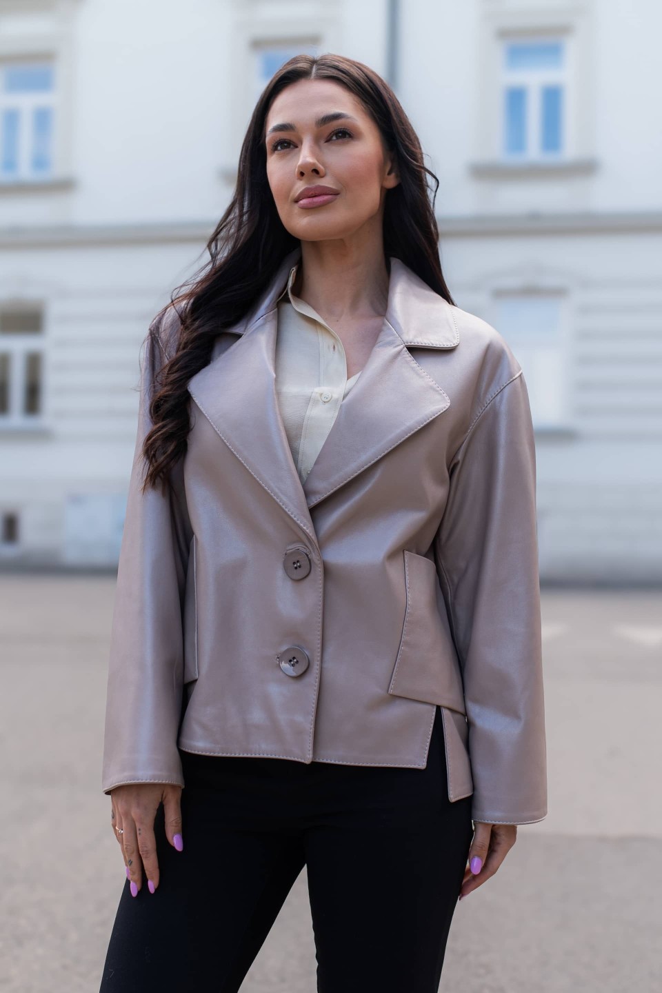 Kurtka skórzana Nadia Beige Metal | Monica Collection