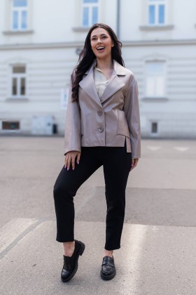 Kurtka skórzana Nadia Beige Metal | Monica Collection