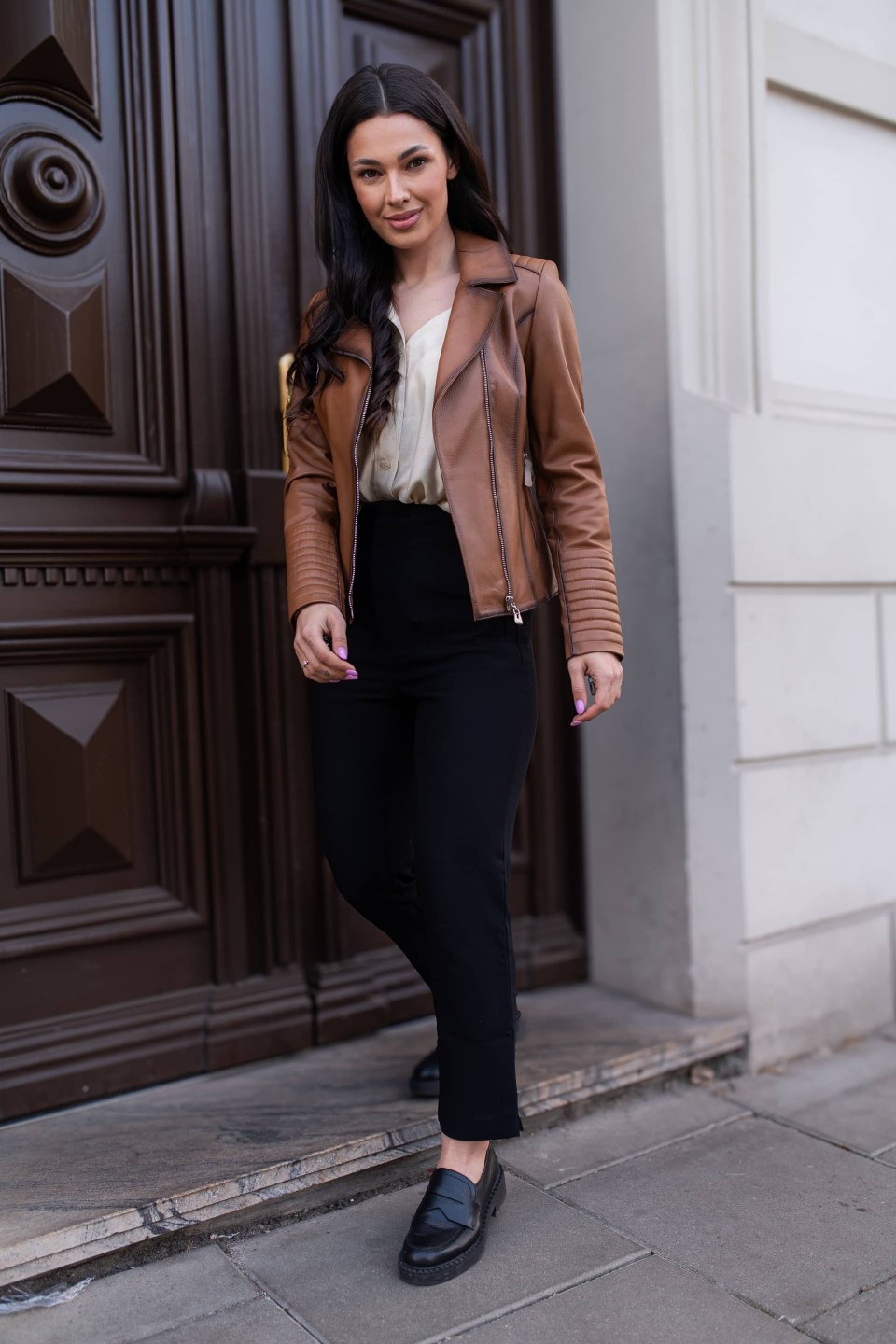 Kurtka skórzana Maja Koniak | Monica Collection